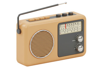 Isolated Retro Cream-Colored Radio with Antenna