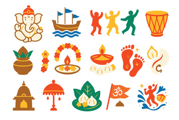 Ganesh Visarjan Icons Collection Featuring Rituals and Symbols