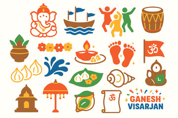 Ganesh Visarjan Icons Collection Featuring Rituals and Symbols