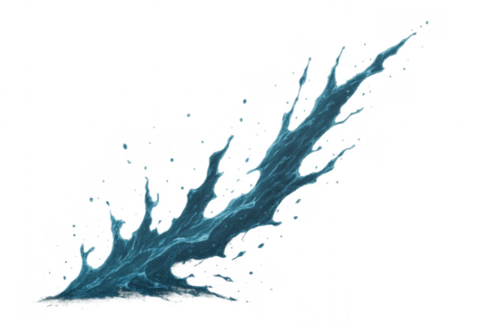 Splashing water wave forming diagonal dynamic composition with transparent background