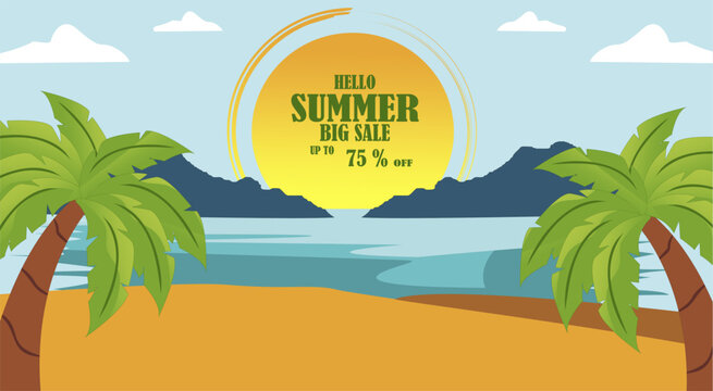 Colorful summer background. Summer template. Summer sale promotional vector illustration. Design for social media banners, posters, emails, newsletters, ads, and flyers.