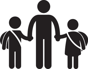 Vector art of father taking his children to school holding hands isolated on white background