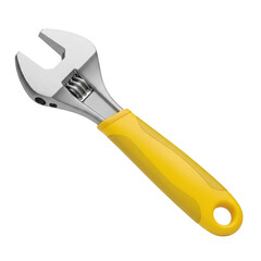 Obraz premium 3d adjustable wrench with yellow handle isolated on transparent background