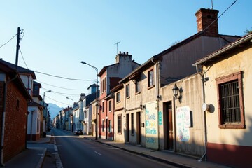 Quiet Alley With Strong Shadows During Golden Hour Light