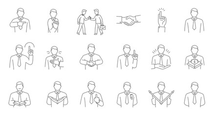Fototapeta premium Collection of business people line icons illustrating management and communication