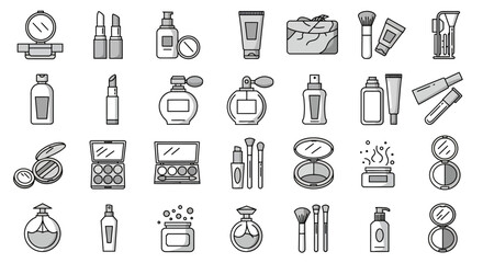 Fototapeta premium Elegant Cosmetic Icons Collection Showcasing Beauty and Self-Care Essentials in Style