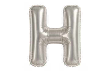 Silver foil balloon letter h floating with transparent background