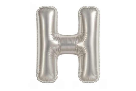 Silver foil balloon letter h floating with transparent background