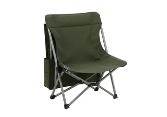 Isolated Foldable Camping Chair in Olive Green Canvas