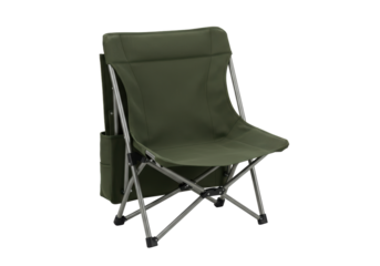 Isolated Foldable Camping Chair in Olive Green Canvas