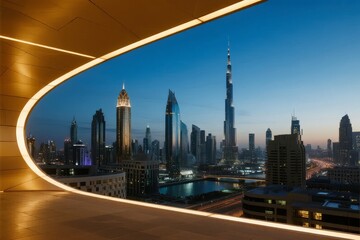 Fototapeta premium Dubai Skyline at Dusk with Modern Architecture and Illuminated Skyscrapers
