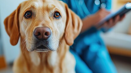 Pet Hospital Scene: Labrador Retriever & Veterinarian for Pet Healthcare, Animal Wellness & Veterinary Service Promotion
