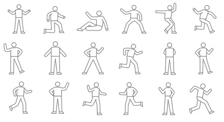 Fototapeta premium Set of Simple Stick Figures in Various Poses: Standing, Running, and Gesturing