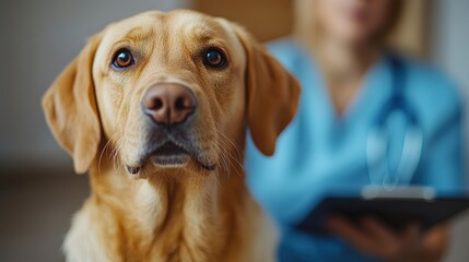 Pet Hospital Scene: Labrador Retriever & Veterinarian for Pet Healthcare, Animal Wellness & Veterinary Service Promotion
