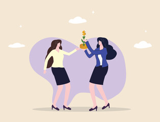 Smart investment strategies financial growth, independence, and maximizing savings. businesswoman places coins on a growing money seedling, symbolizing wise financial planning and profit building.