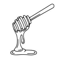 A vector illustration of a honey dipper with dripping honey, showcasing a simple line art style with a focus on the smooth curves and texture of the honey flow.