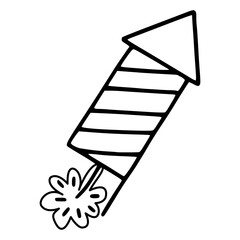 A vector illustration of a handdrawn firework rocket with a stylized flowershaped burst, showcasing a unique blend of simple line art and playful design elements perfect for festive celebrations.
