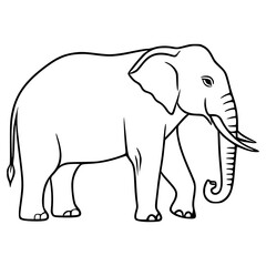 Elegant vector illustration of a stylized elephant, depicted in a minimalist black line art style, perfect for design projects requiring a touch of sophistication and wildlife representation.