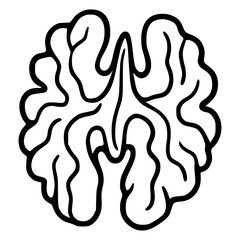 Abstract vector illustration of a walnut half, featuring a bold black line art style with organic, wavy contours, ideal for design elements or decorative purposes.