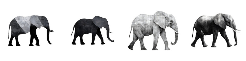 Fototapeta premium Stylized Elephant Silhouettes: Abstract Animal Illustrations on White