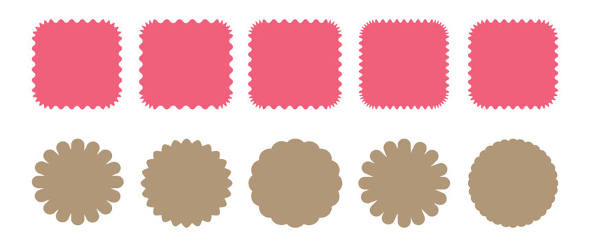 Zig zag edge rectangle shape, colorful collection. Different shapes and sizes frame with zigzag edge. Zig-zag circle collection in black and red color. Wave zigzag dividers.