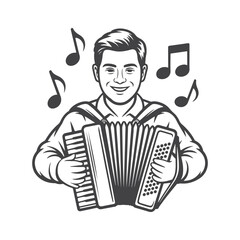 Musician playing accordion with musical notes vector