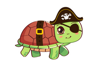 funny turtle pirate cartoon illustration