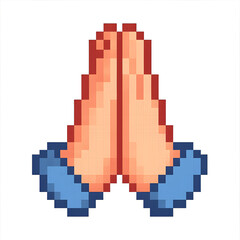 Obraz premium pixel art praying hands retro religious icon