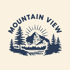 outdoor mountain badge retro nature logo forest trees vintage illustration