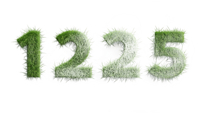 Green Grass Numbers One Two Two Five Celebrating Natural Milestones and Sustainable Achievements against Black Background