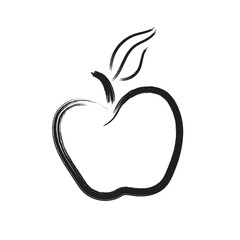black brush line art simple apple icon design transparent background.
