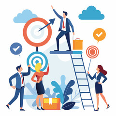 Business team achieving goals and success through teamwork isolated on white background