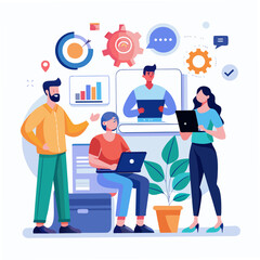 Teamwork collaboration and communication in a business project isolated on white background