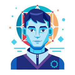 Illustration of a mans face with geometric shapes isolated on white background