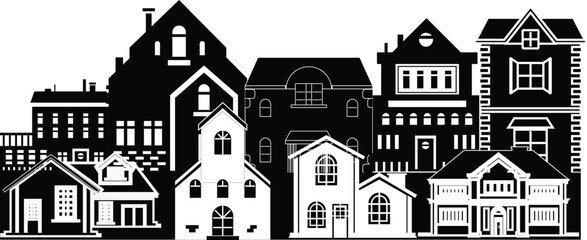Fototapeta premium Houses landscape silhouette vector illustration isolated on a white background