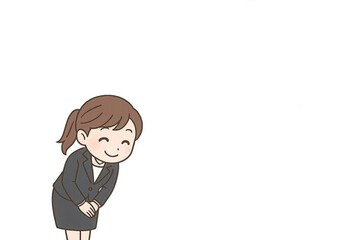 上司に丁寧な挨拶をする女性社員のイラスト（ミニキャラ・オフィス・ビジネスマナー）