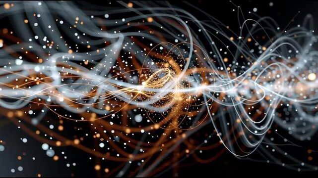 Quantum entanglement particles physics. Superposition research. Measurement science. Abstract visualization of quantum particle interaction.