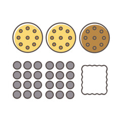 Collection of round cookies and square crackers with dots isolated on white background