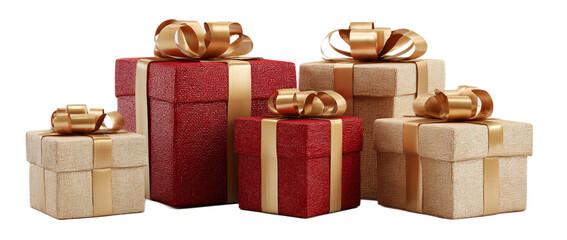 stack of gift boxes with ribbon isolated on transparent background