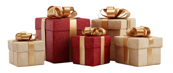 stack of gift boxes with ribbon isolated on transparent background