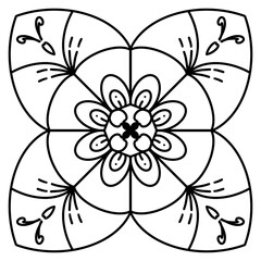 Floral and Leaves Madala - Zentangle Line Art with Transparent Background