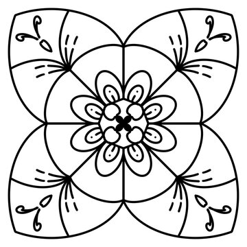 Floral and Leaves Madala - Zentangle Line Art with Transparent Background