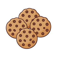 Illustration of four chocolate chip cookies isolated on white background