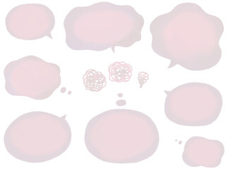 水彩の吹き出しセット：ピンクグレー