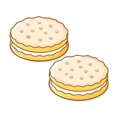 Two delicious sandwich biscuits isolated on white background are displayed