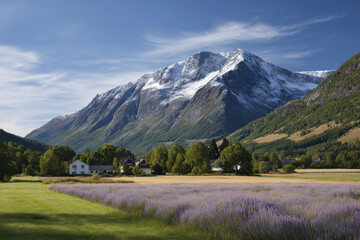 breathtaking summer landscapes in norway featuring snowcapped mountains and ultrabright summer flowers