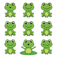 Obraz premium Cute frog clipart illustrations arranged isolated on white background