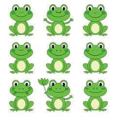 Obraz premium Cute frog illustrations arranged in a pattern isolated on white background