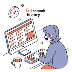 Naklejka premium Woman Reviewing Git Commit History on Computer