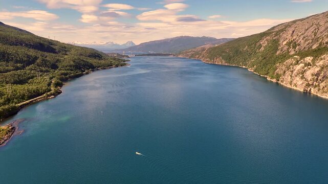 Aerial view of Rombaksbotn bay, near Narvik, Norway. Several German destroyers were sunk here